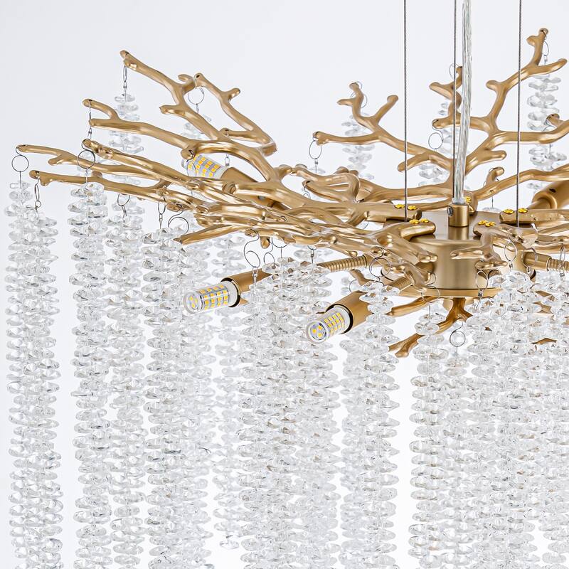 23.6" W 8-Light Modern Glam Tree Branches Style Crystal Raindrop Chandelier Hanging Light for Dining & Living Room