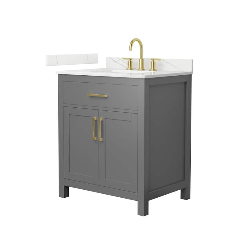 Wyndham Collection WCG2424-30S-QTZ-US3MXX Beckett 30" Free Standing - Dark Gray / Giotto Quartz Top / Brushed Gold