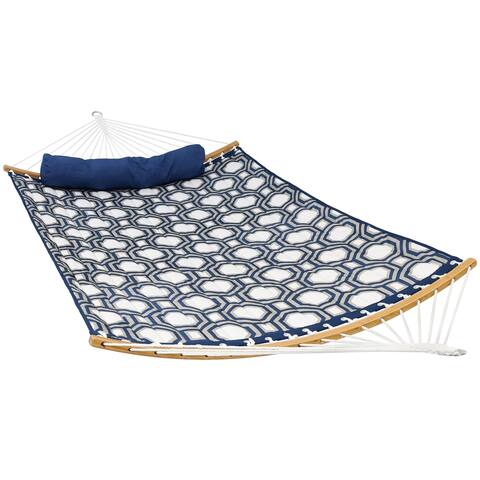 Sunnydaze Quilted 2-Person Hammock - Curved Spreader Bars - Navy & Gray Octagon