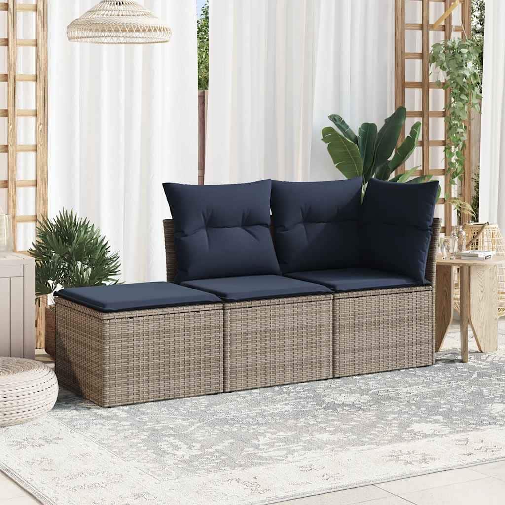 vidaXL 3 Piece Patio Sofa Set with Cushions Brown/Gray Poly Rattan - 24.4 x 24.4 x 27.2