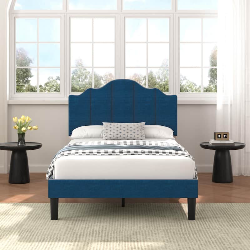 VECELO Modern Bed Frame with Adjustable Headboard, Twin Size Upholstered Bed Kids Bed set of 2