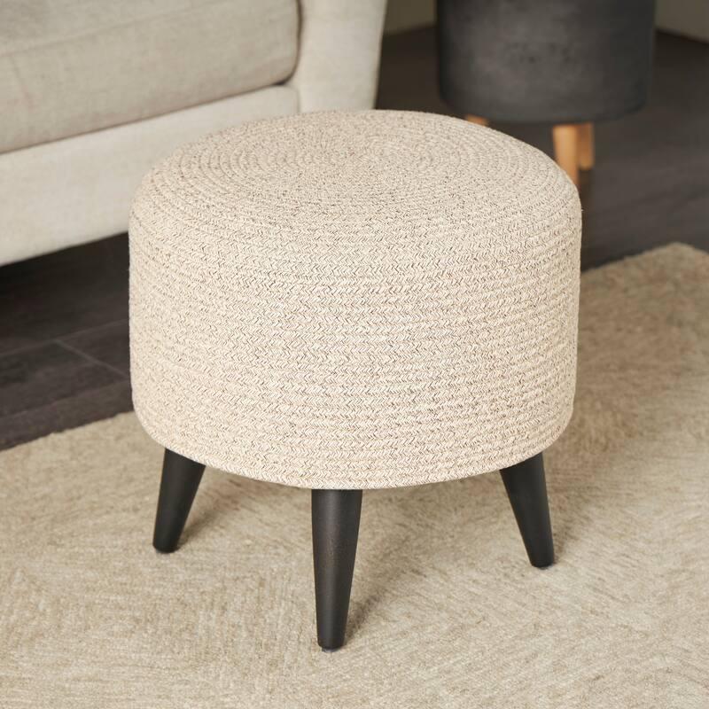 Light Gray or Beige Polyester Chevron Textured Stool with Black Wooden Legs