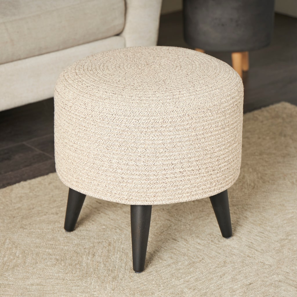 Light Gray or Beige Polyester Chevron Textured Stool with Black Wooden Legs