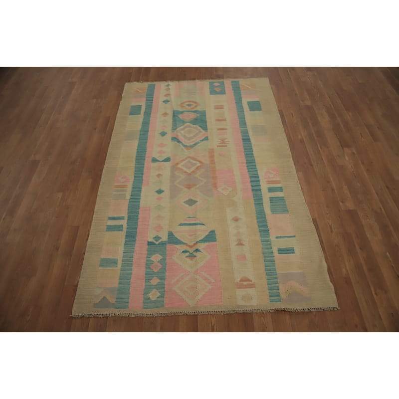 Hand Woven Oriental 100% Wool Carpet Southwestern Tribal Multi-Colored Kilim Area Rug - 6' 4'' X 4' 0''