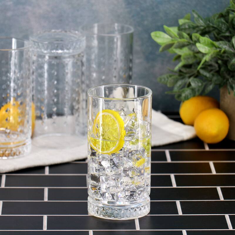 4 Piece 16 Ounce Teardrop Embossed Glass Tumbler Set