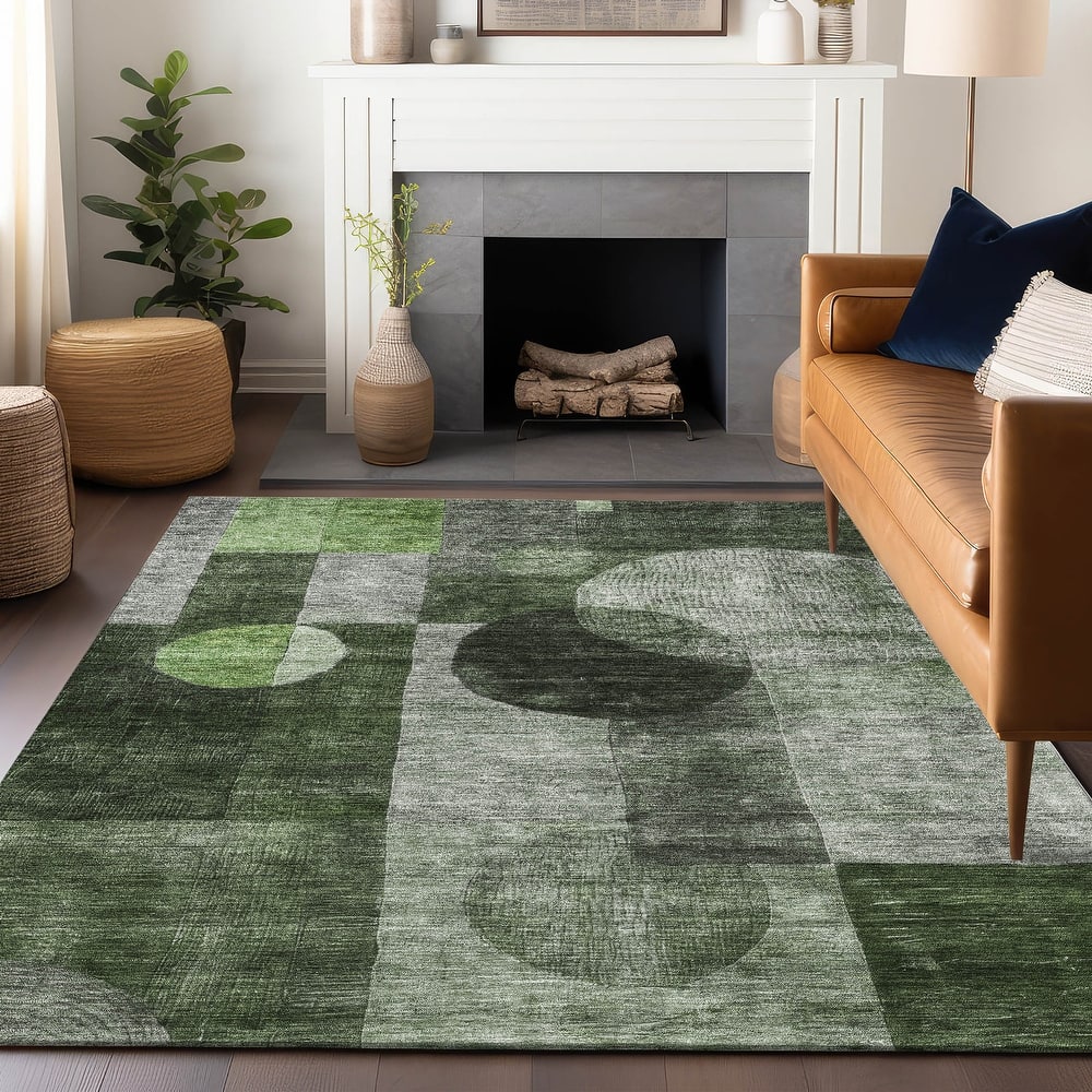 Machine Washable Indoor/ Outdoor Abstract Geo Chantille Rug
