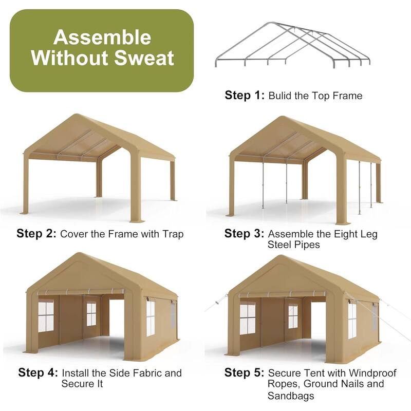 12x20ft Carport Heavy Duty, Portable Garage with 4 Doors + 4 Window, Upgraded Carport