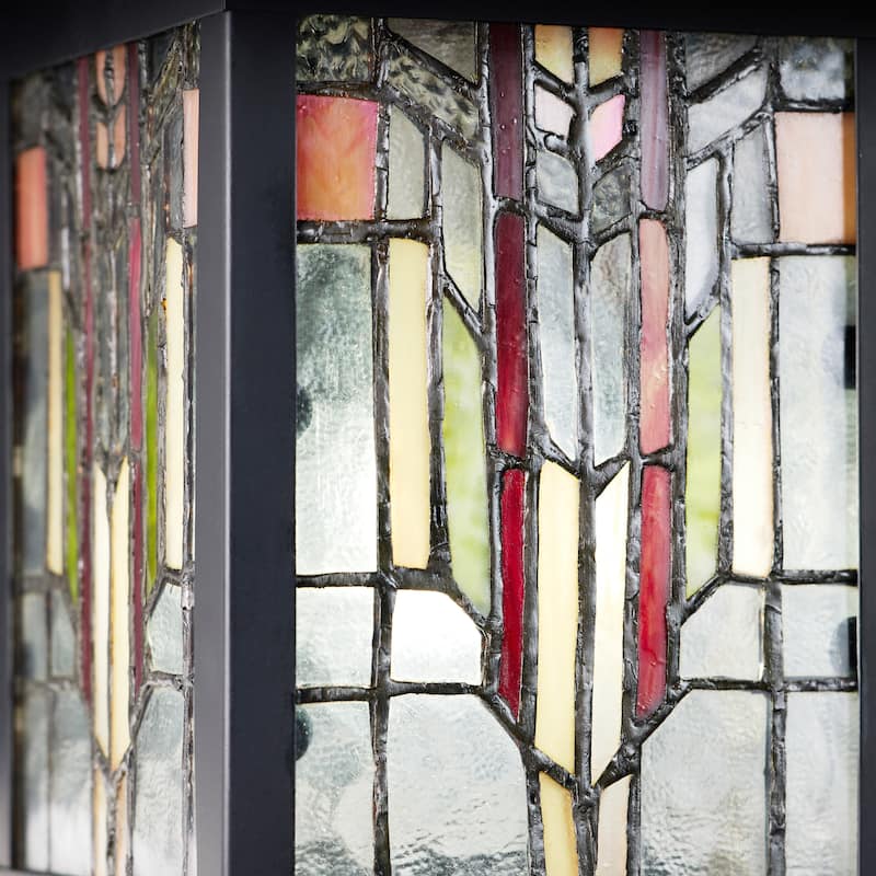 River of Goods Prairrie Style Stained Glass Black 1-Light Outdoor Lantern Wall Sconce - 10.75" x 9" x 11.75"
