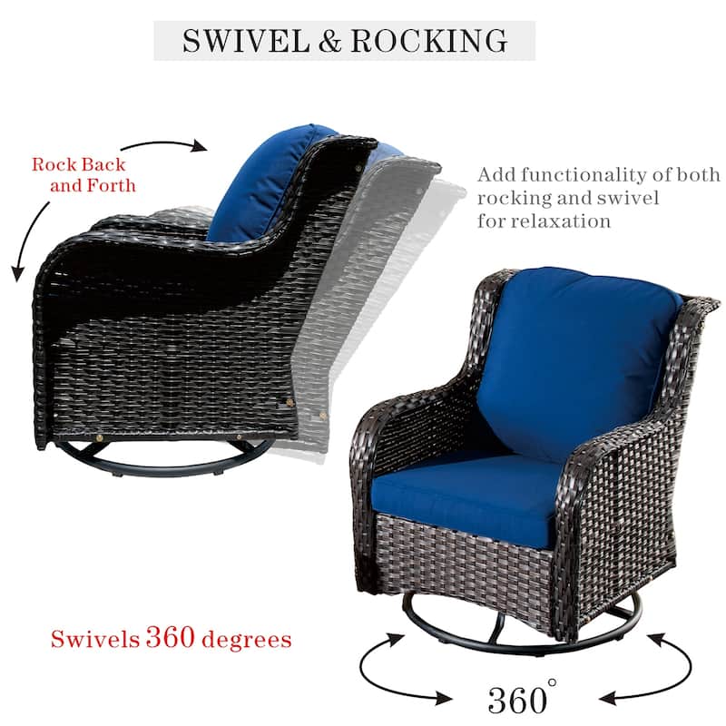 OVIOS 8-piece Rattan Wicker Patio Furniture Set Swivel Rocking Chair Set