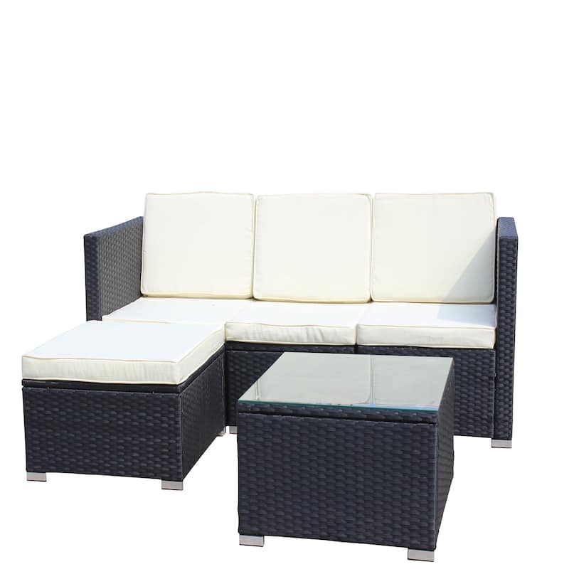 5 Piece Outdoor PE Rattan Wicker Sofa Sets with Coffee Table