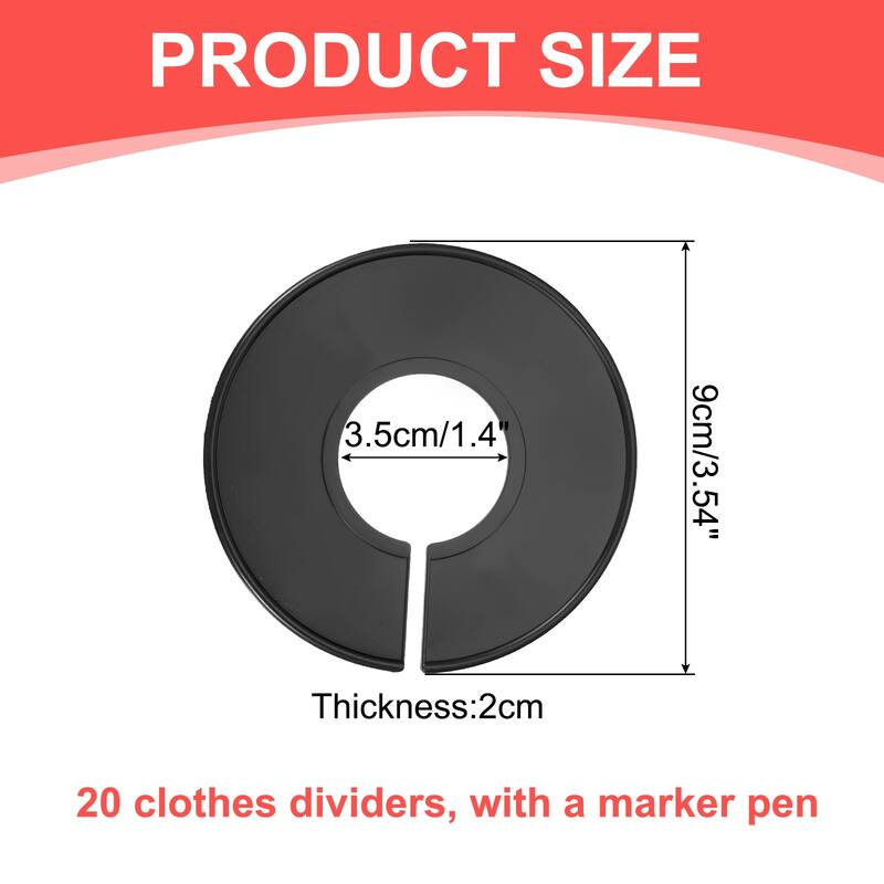 Clothes Dividers 20 Pack Round with Marker Pen - Black