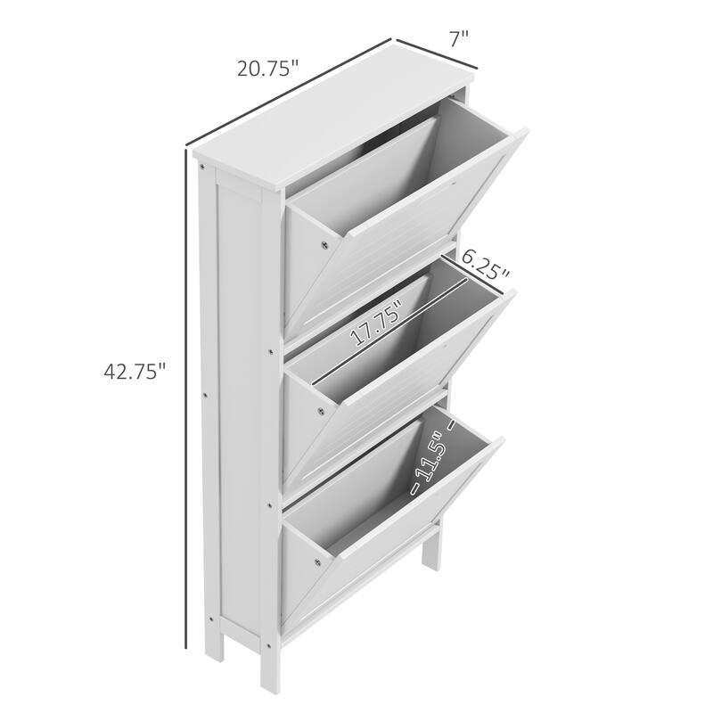 Narrow Shoe Storage Cabinet for Entryway with 3 Flip Drawers