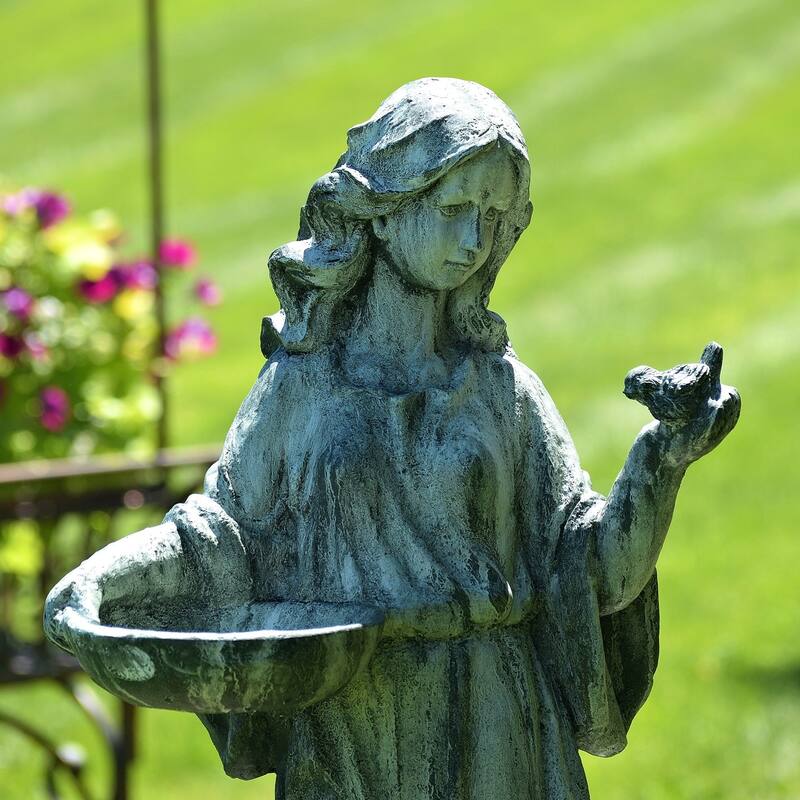 38" Standing Girl with Bird Statue