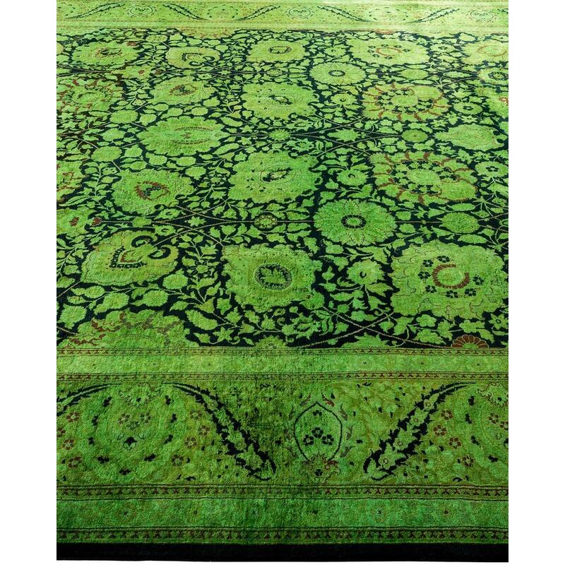 Overton Hand Knotted Wool Vintage Inspired Modern Contemporary Overdyed Green Area Rug - 8' 4" x 10' 0"