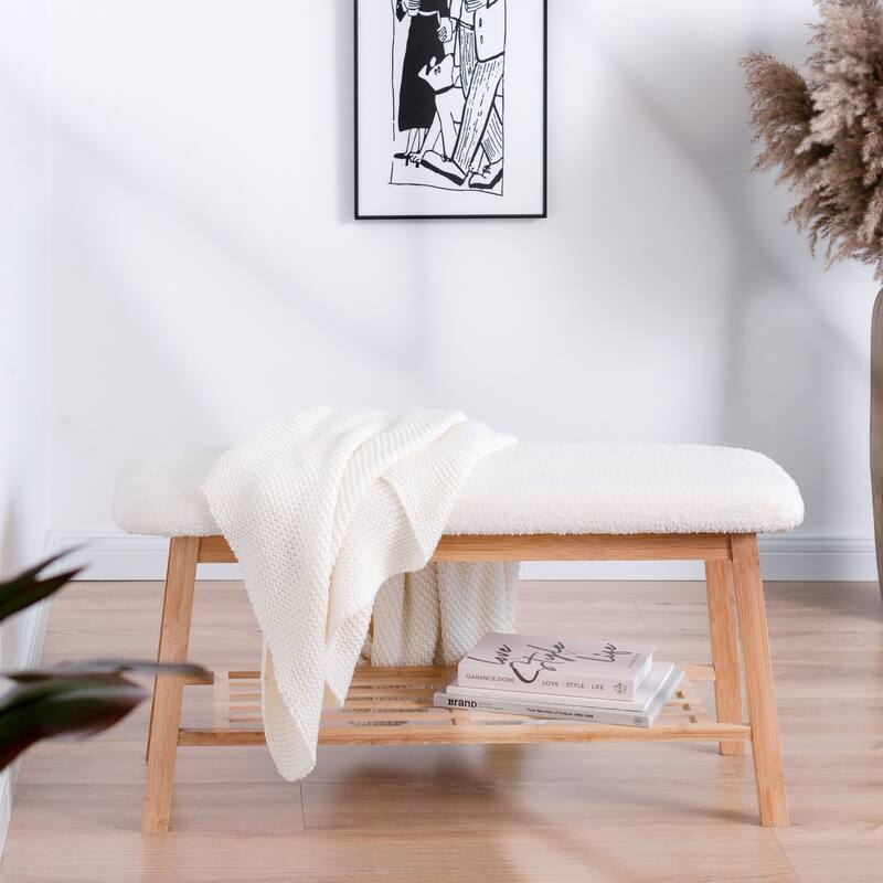 StorageWorks Tufted Bench, Entryway Bench with Shoe Storage Shelf - 36.22"x13.78"x17.72"