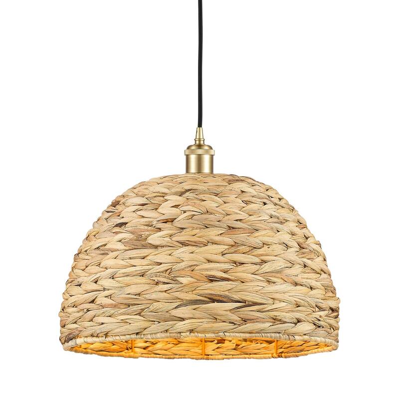 Innovations Lighting 516-1P-13-16 Woven Rattan Pendant Woven Rattan - Satin Gold / Natural