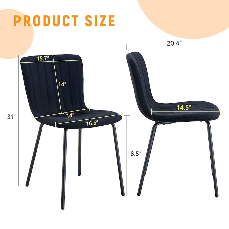 Roomfitters Minimalist Dining Chairs with Black Metal Legs, Upholstered Modern Seat Set of 4 for Interior Décor