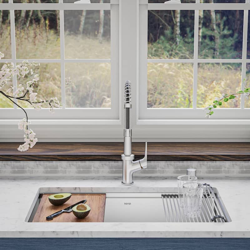 Karran 32" Undermount Large Single Bowl Stainless Steel Workstation Sink
