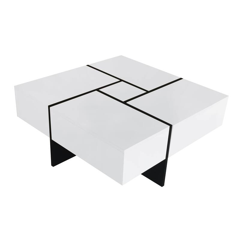 Stylish Coffee Table with 4 Storage Compartments and Extendable Sliding Top, for Living Room, 31.5 inches x 31.5 inches