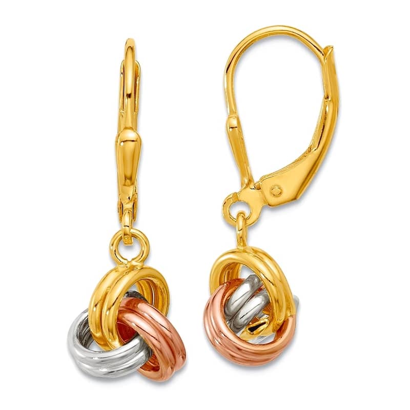 Curata 925 Sterling Silver Tri-color Yellow and Rose Gold Plated Love Knot Leverback Earrings - 26x8mm