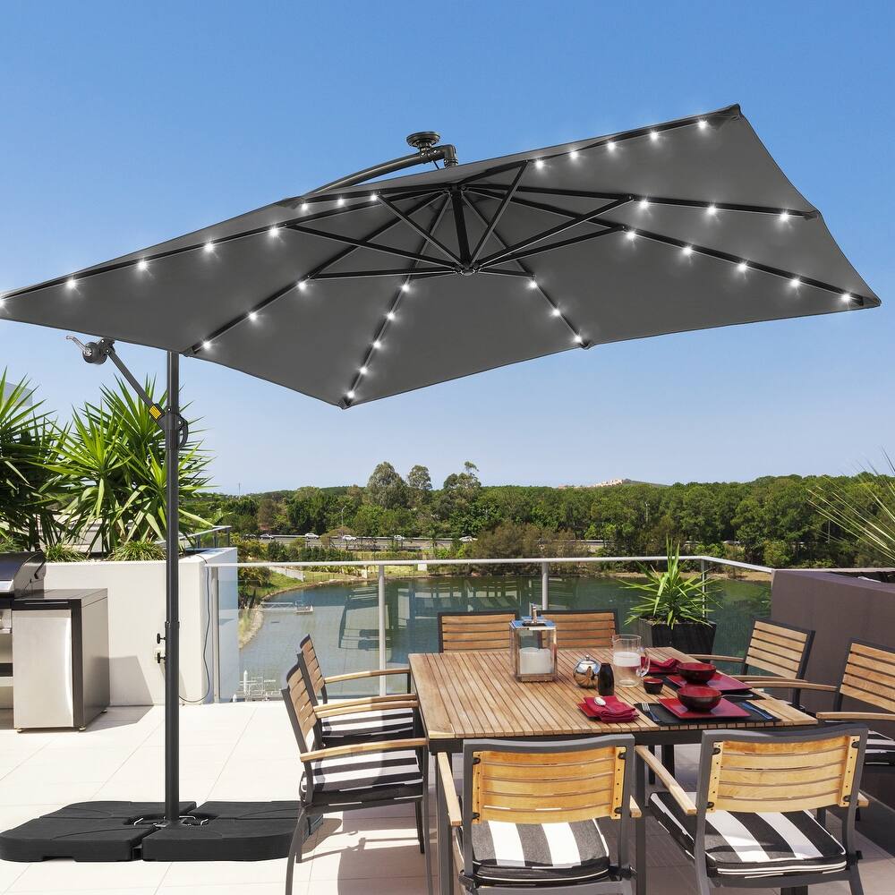 LIVOOSUN Outdoor Patio Umbrella, Square Canopy Offset LED Umbrella