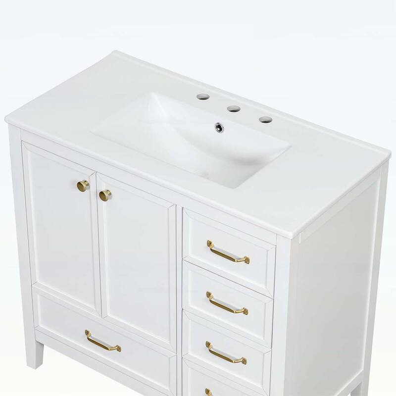 36-Inch Bathroom Vanity with Soft-Closing Drawers,Ceramic Sink,and Wood Frame