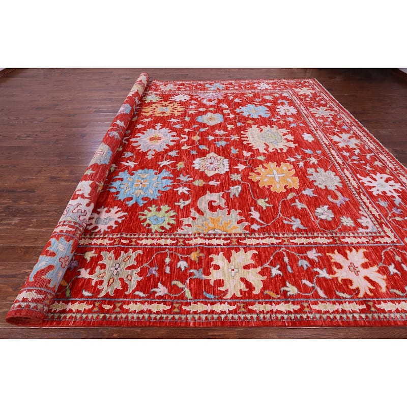 Golden Nile Red Turkish Oushak Handmade Wool Rug - 12' 2" X 15' 5"