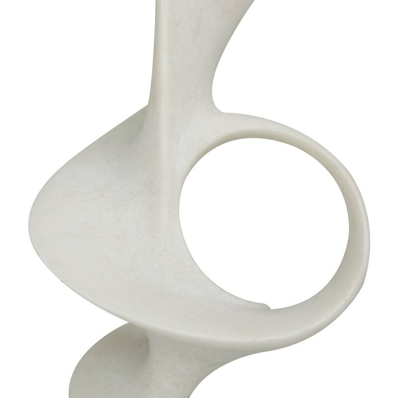 Contemporary White Polystone Abstract Sculpture with Black Base
