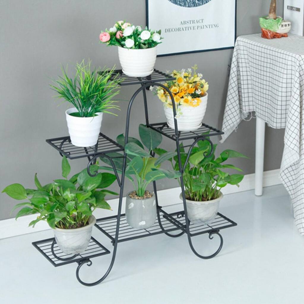 6-Tier Metal Flower Pot Plant Stand Balcony Floor-standing Multilayer Shelf Rack