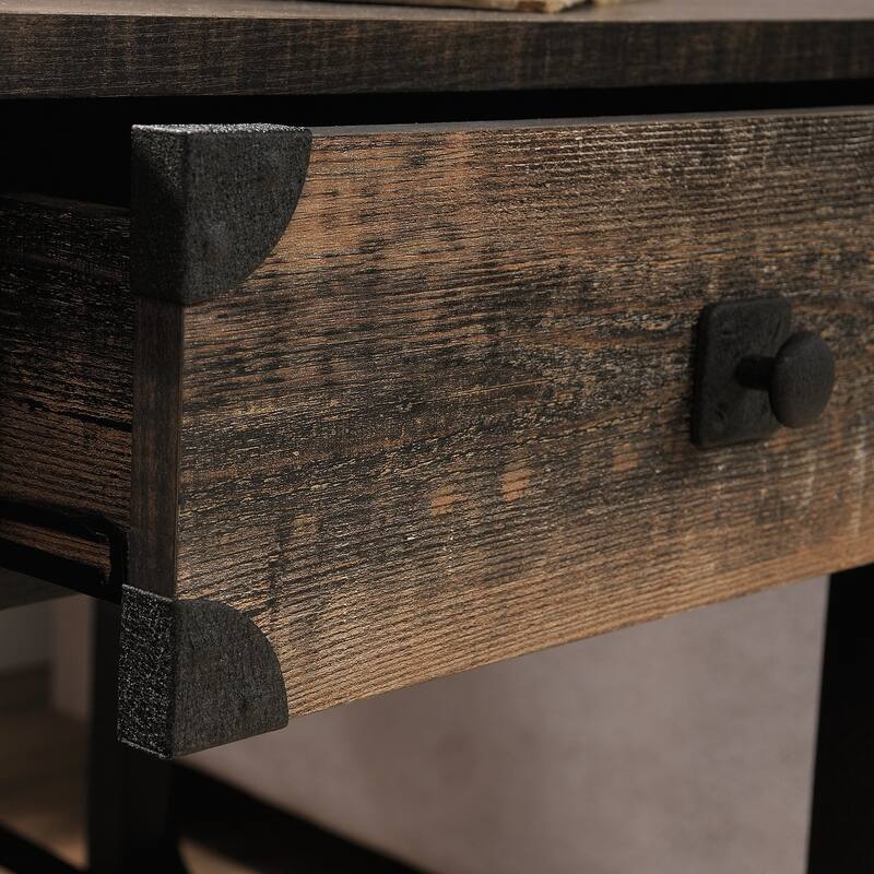 Wood Industrial Side Table with Smooth-Glide Drawers and Open Shelf, Brown - 22.44" L x 21.65" W x 23.11" H