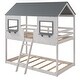preview thumbnail 3 of 21, Designs Low Bunk Bed Twin Over Twin , Wood House Bunk Bed with Roof, Window, Guardrail, Ladder for Kids