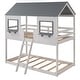 preview thumbnail 12 of 17, Playhouse Design Twin Over Twin Bunk Bed Wood Bed with Roof, Window, Guardrail, Ladder