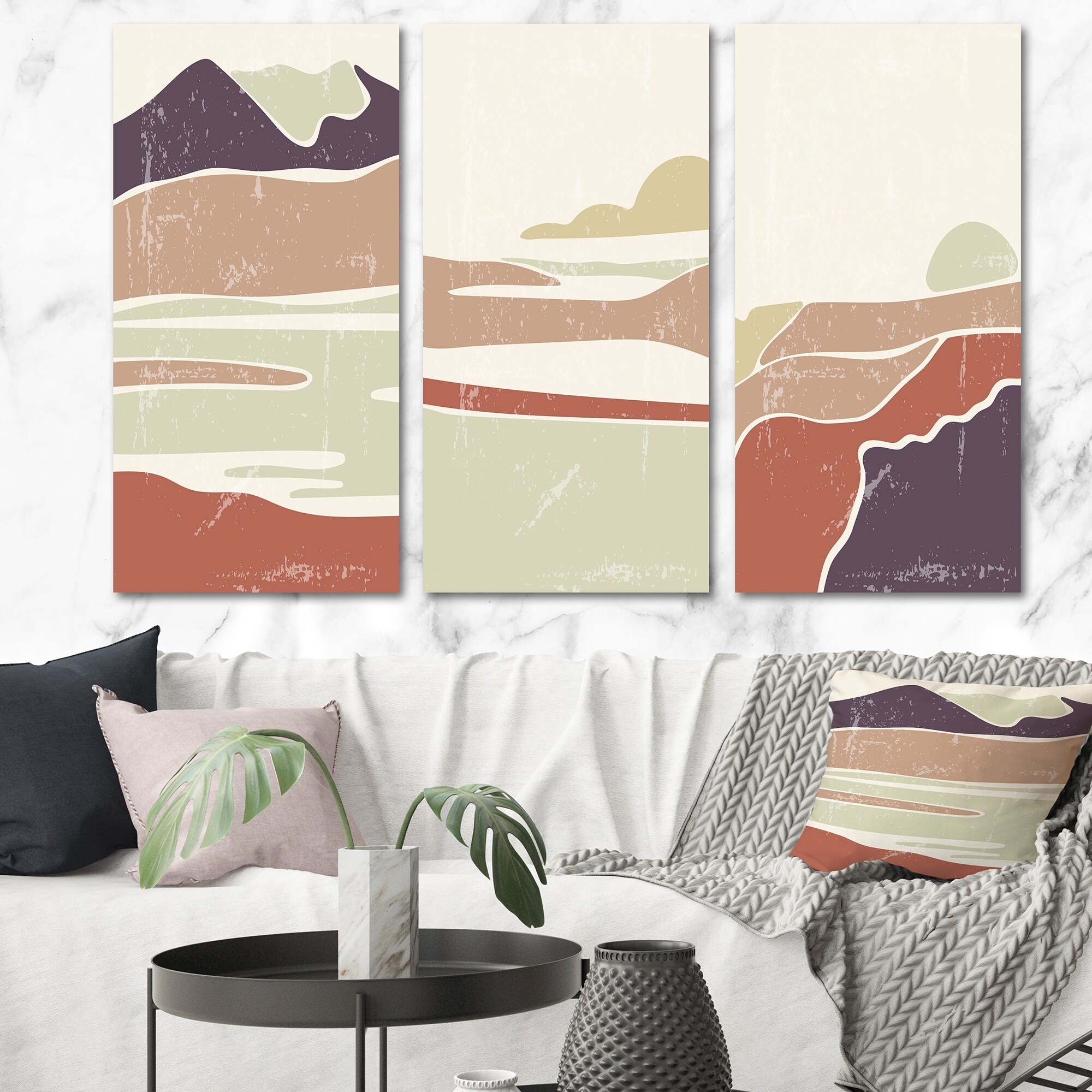 Designart Minimalist Retro Landscape Art Print - Transitional Style in Vibrant Retro Colors I-image