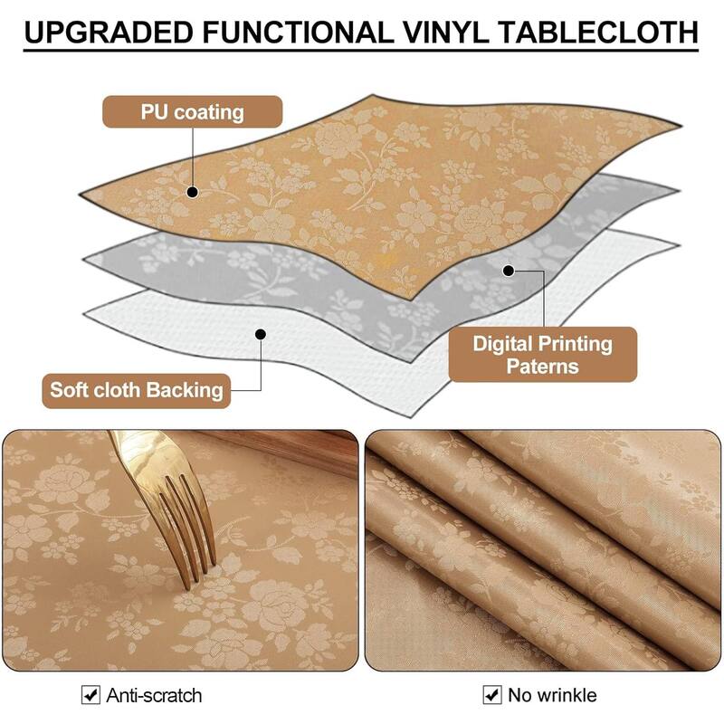 Waterproof Wipeable Vinyl Tablecloth,Rectangle Heavy Duty Table Cloth,140"L x 60"W