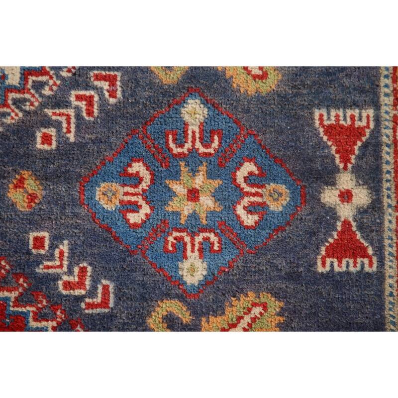 Navy Blue Kazak Area Rug Hand-Knotted Wool Carpet - 4'2" x 6'3"