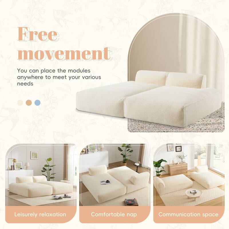 72" Beige Fabric Oversized Modular Sofa Bed, Compressed, No Assembly, for Living Room