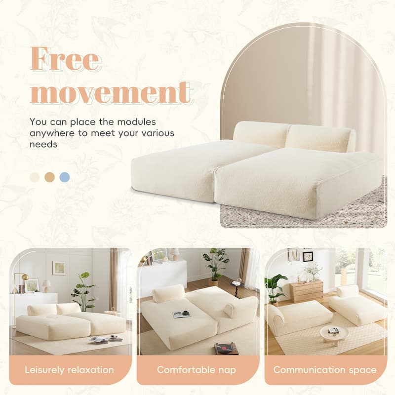 Roomfitters Foam-Filled Modular Sofa Bed with 2-Piece Free Layout, Compressed and No Assembly Floor Couch