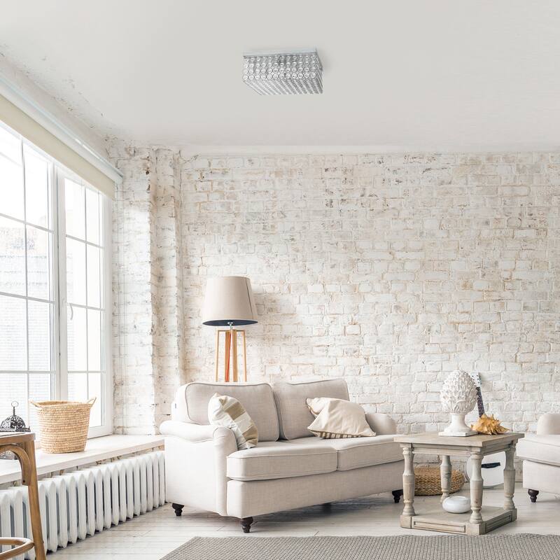 12 Inch Square Flush Mount Light - 2 Light Chrome Ceiling Fixture - Modern Interior Lighting - 5