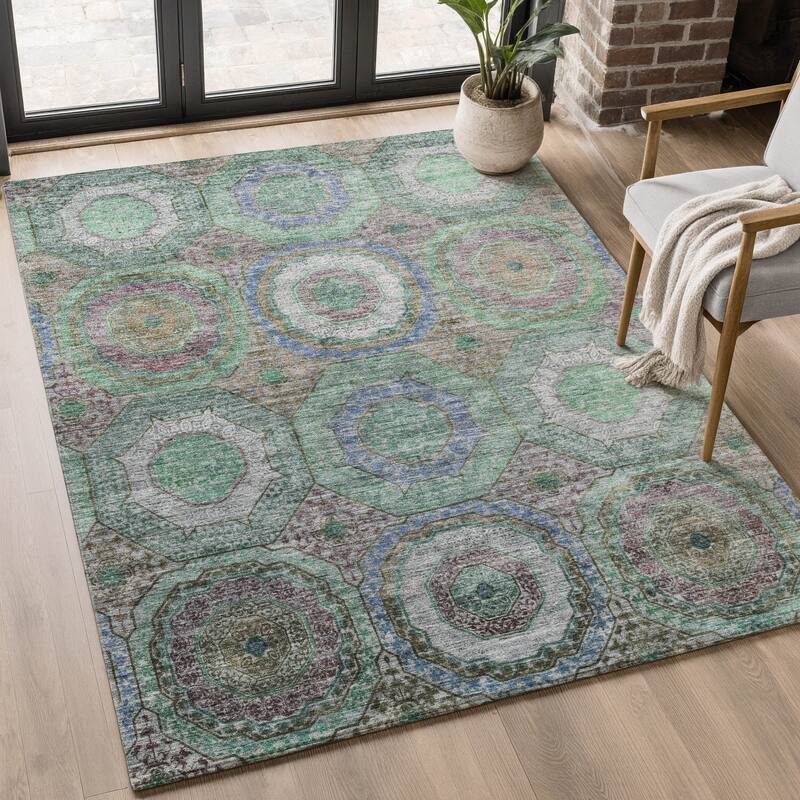 Premium Washable Super Soft Traditional Mamluk Mayfield Rug - Green - 2'6" x 3'10"