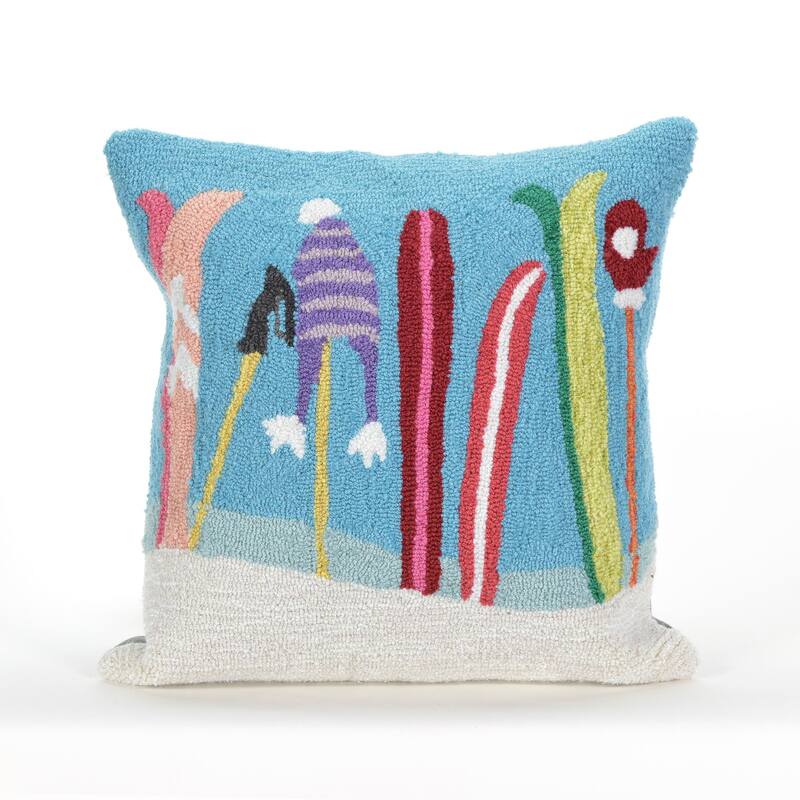 Liora Manne Frontporch Gone Skiing Indoor/Outdoor Pillow Blue 18" Square