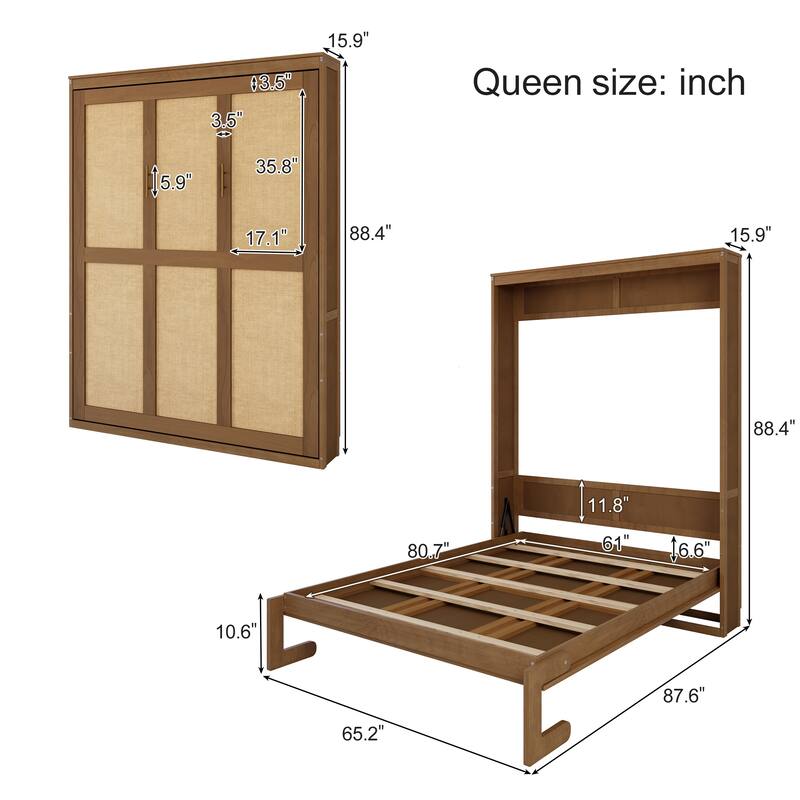 Foldable Bed Convert Cube Cabinet Rattan Murphy Bed Space-Saving Bed