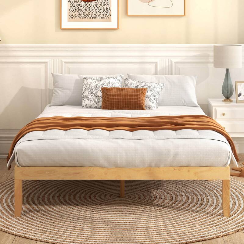 Costway Twin/Full/Queen Size Wooden Platform Bed Frame 14" with Rubber