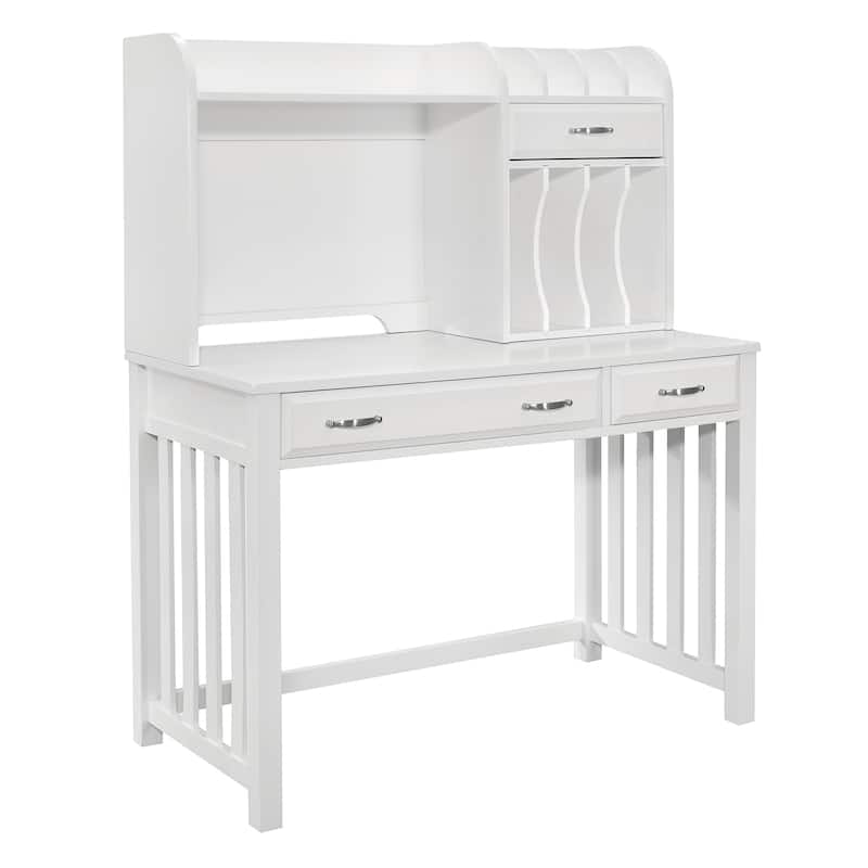 Traine Writting Desk with Hutch - White
