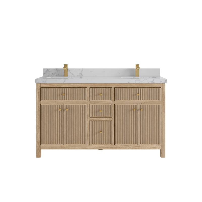 Willow Collections 60 in. W x 22 in. D Sonoma Teak Double Sink Bathroom Vanity with Countertop - 2” Venatino - Light Graywashed