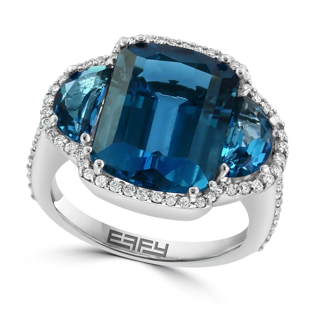 EFFY 14K Gold Diamond,London Blue Topaz Cushion Cut Ring