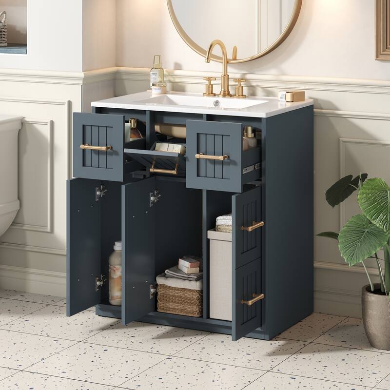 30 inch Bathroom Vanity with Undermount Sink, Soft-Close Doors & Tip-Out Drawer