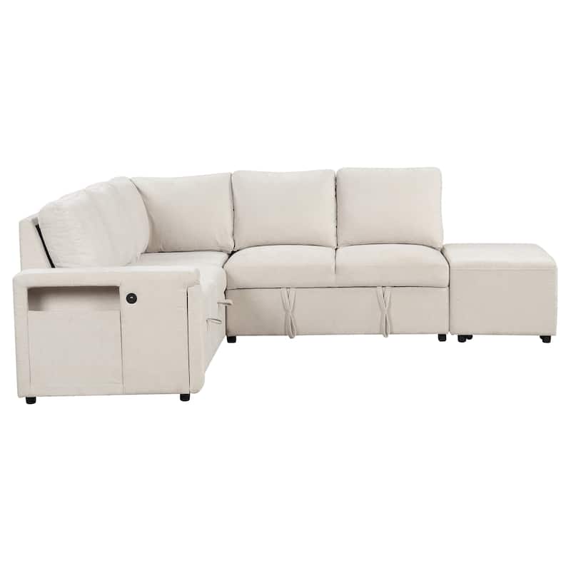 L-shaped Modular Sectional Sofa with USB Ports