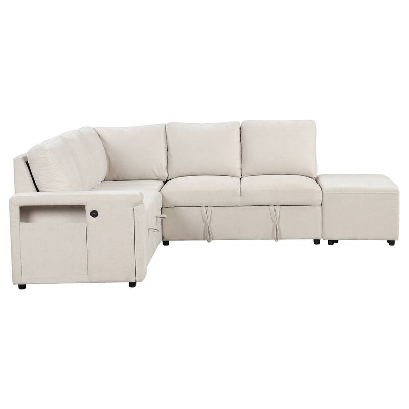 Multi-functional L-shaped Sofa with USB Ports, Storage, and Cup Holders