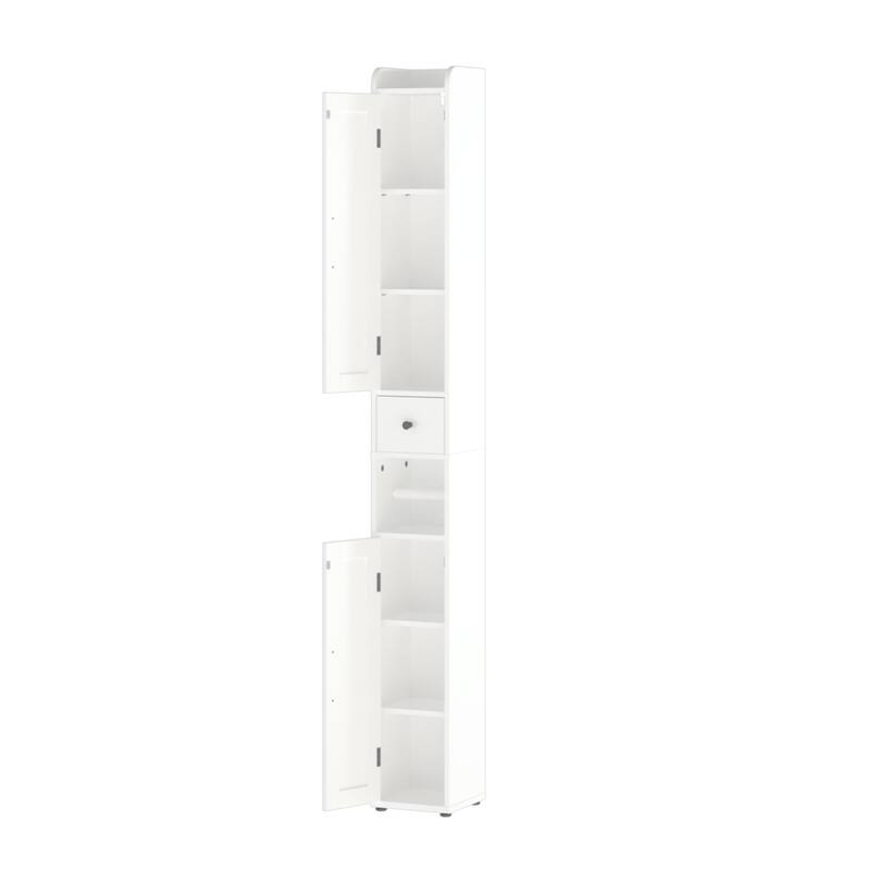67.51" Tall Slim Storage Cabinet – 2 Doors, Adjustable Shelves, Anti-Tip, White (For Bathroom/Kitchen/Small Spaces)‌