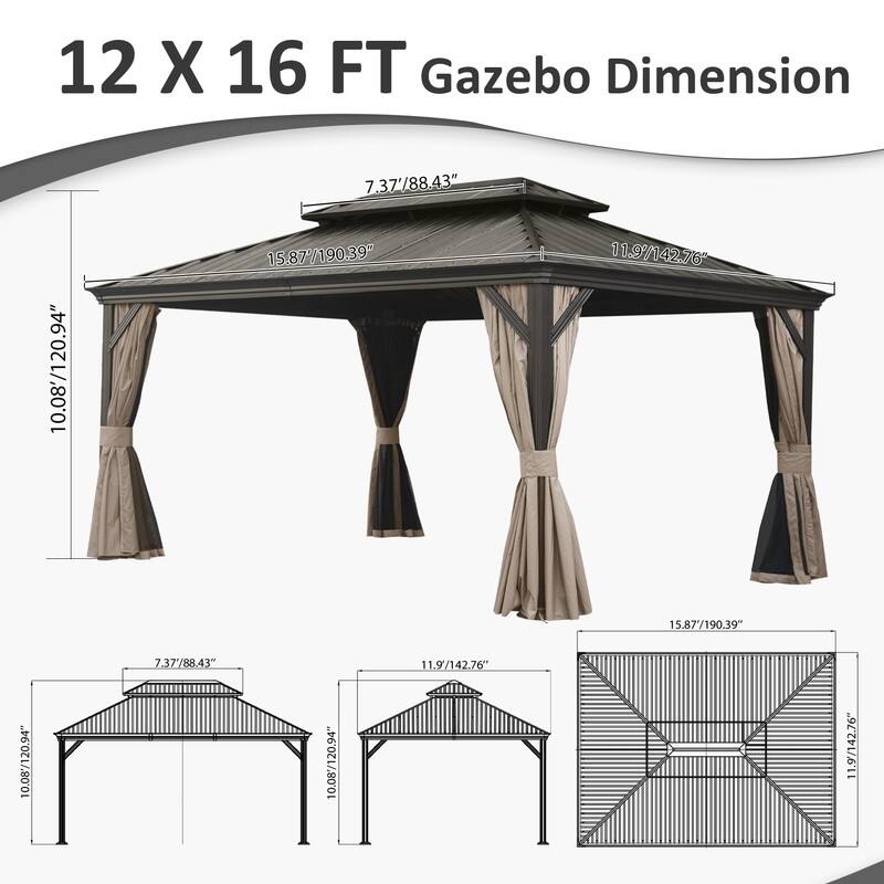 Domi Hardtop Gazebo with Galvanized Steel Double Roof and Aluminum Frame